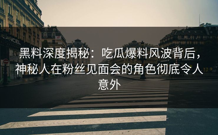 黑料深度揭秘：吃瓜爆料风波背后，神秘人在粉丝见面会的角色彻底令人意外