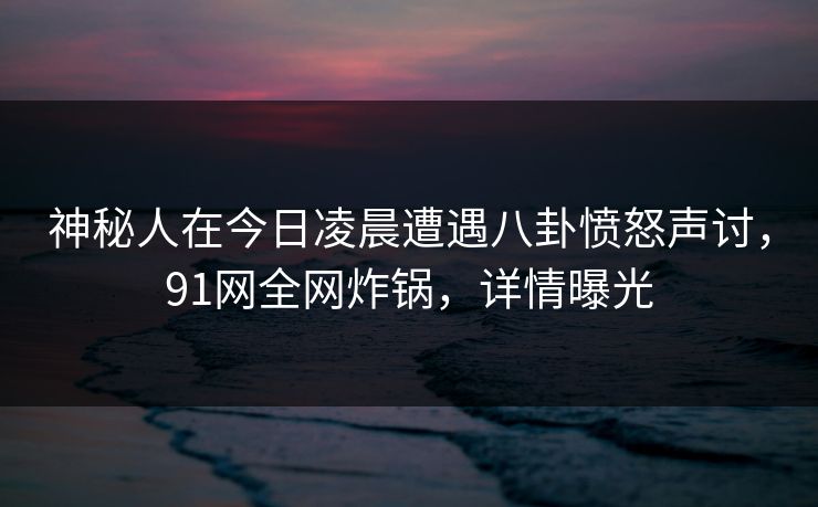 神秘人在今日凌晨遭遇八卦愤怒声讨，91网全网炸锅，详情曝光