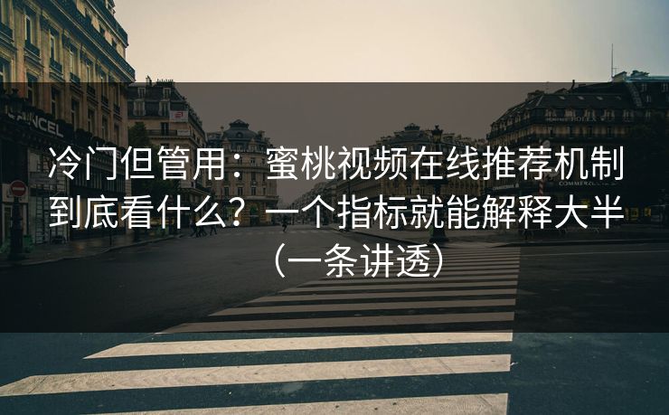冷门但管用：蜜桃视频在线推荐机制到底看什么？一个指标就能解释大半（一条讲透）